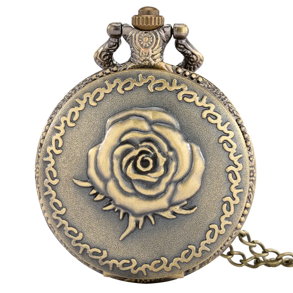 Antik rosdesign kvarts fickur halsband