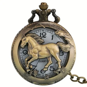 Antik western hästdesign quartz fickur med kedja