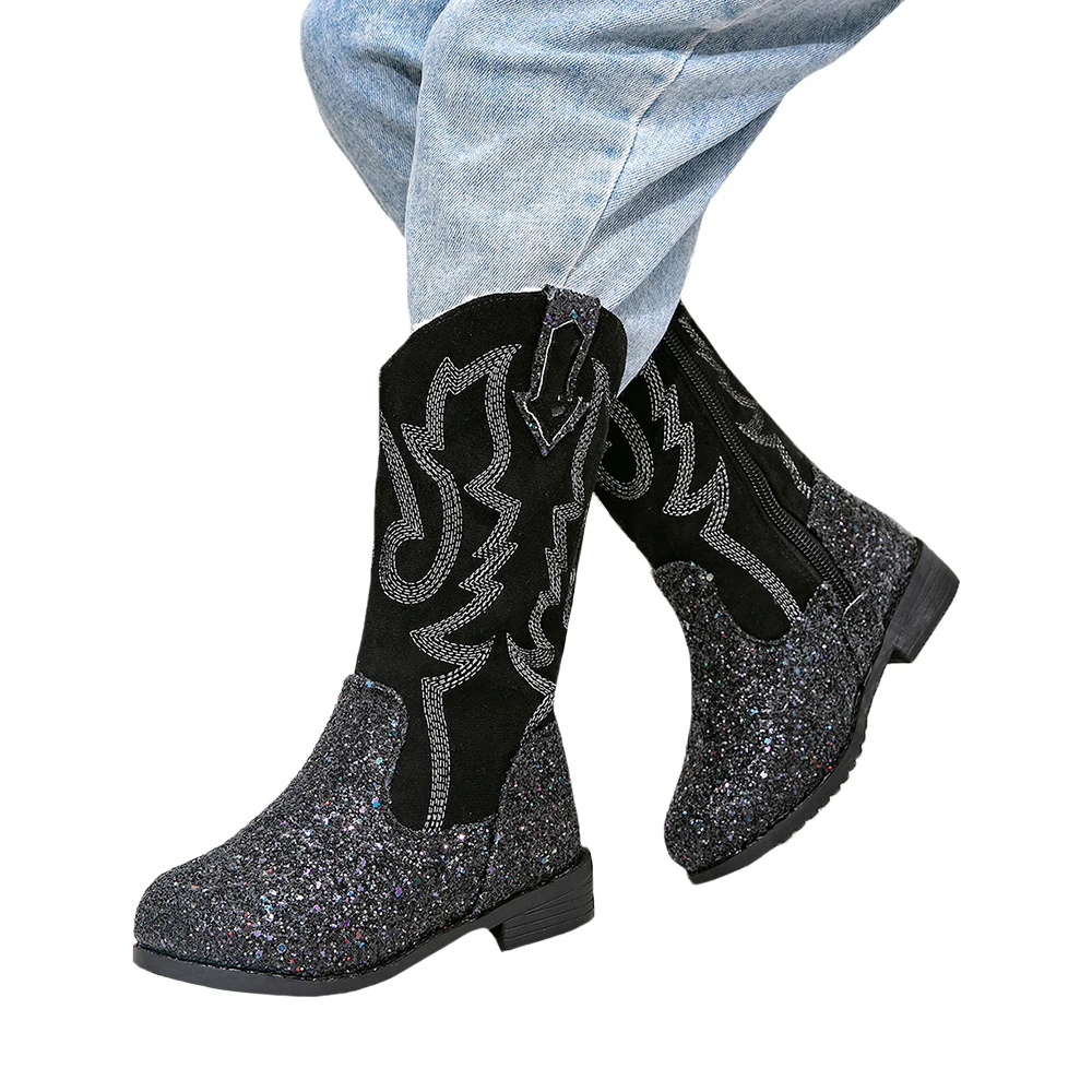 Barnens glittriga western knähöga boots med pälsfoder - Bild 5