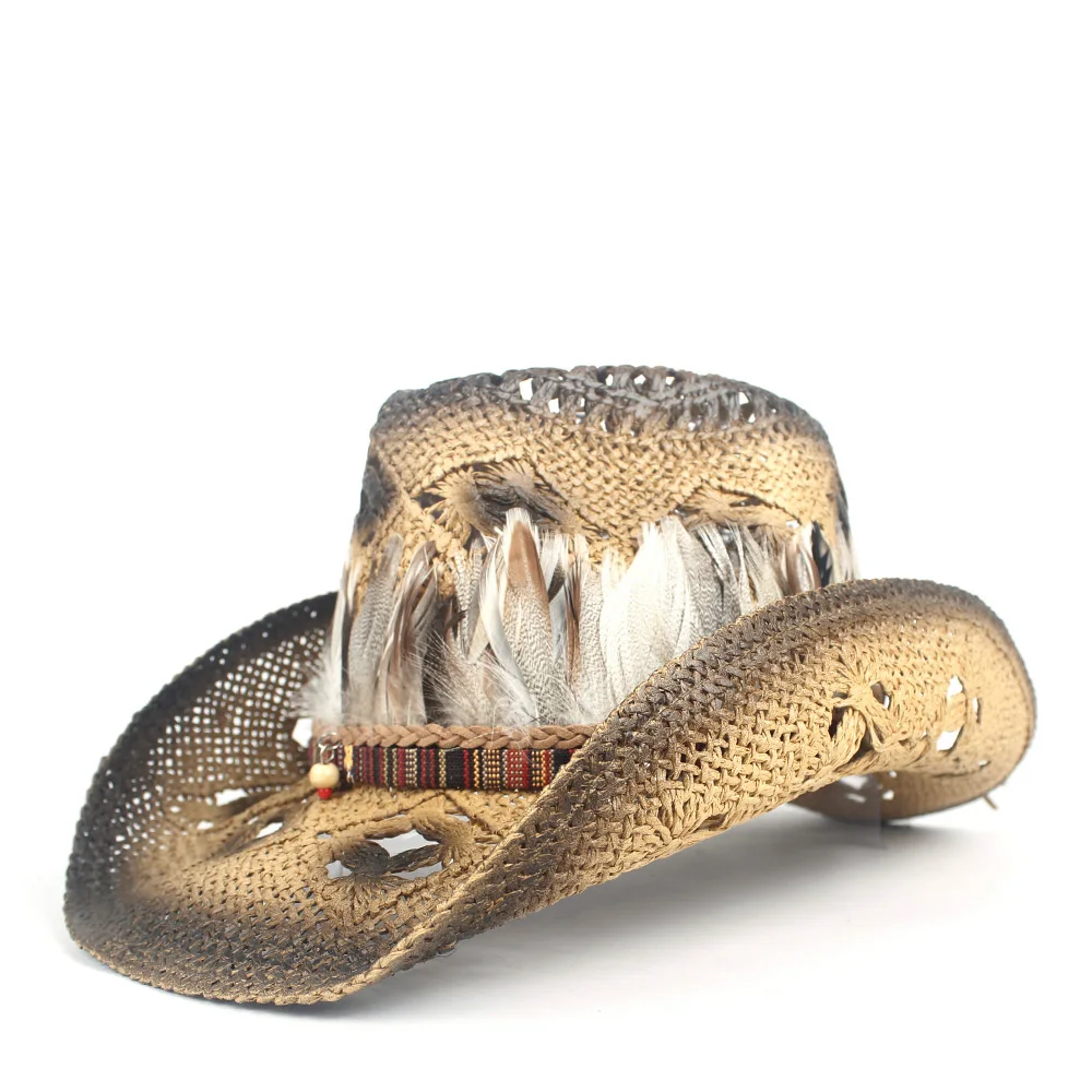 Cowboyhatt av halm med boho och fjäderdetaljer - Bild 4