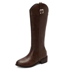 Dam knähöga boots med spännedetalj och 4,5 cm blockklack