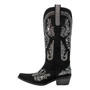 Dam svarta strassprydda knähöga cowboy boots