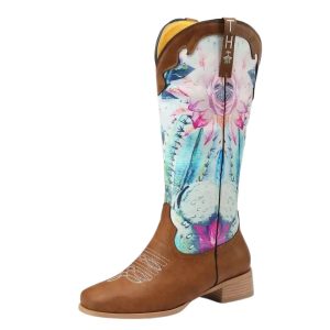 Damblommiga 3d-printade midtkalf cowgirl-boots