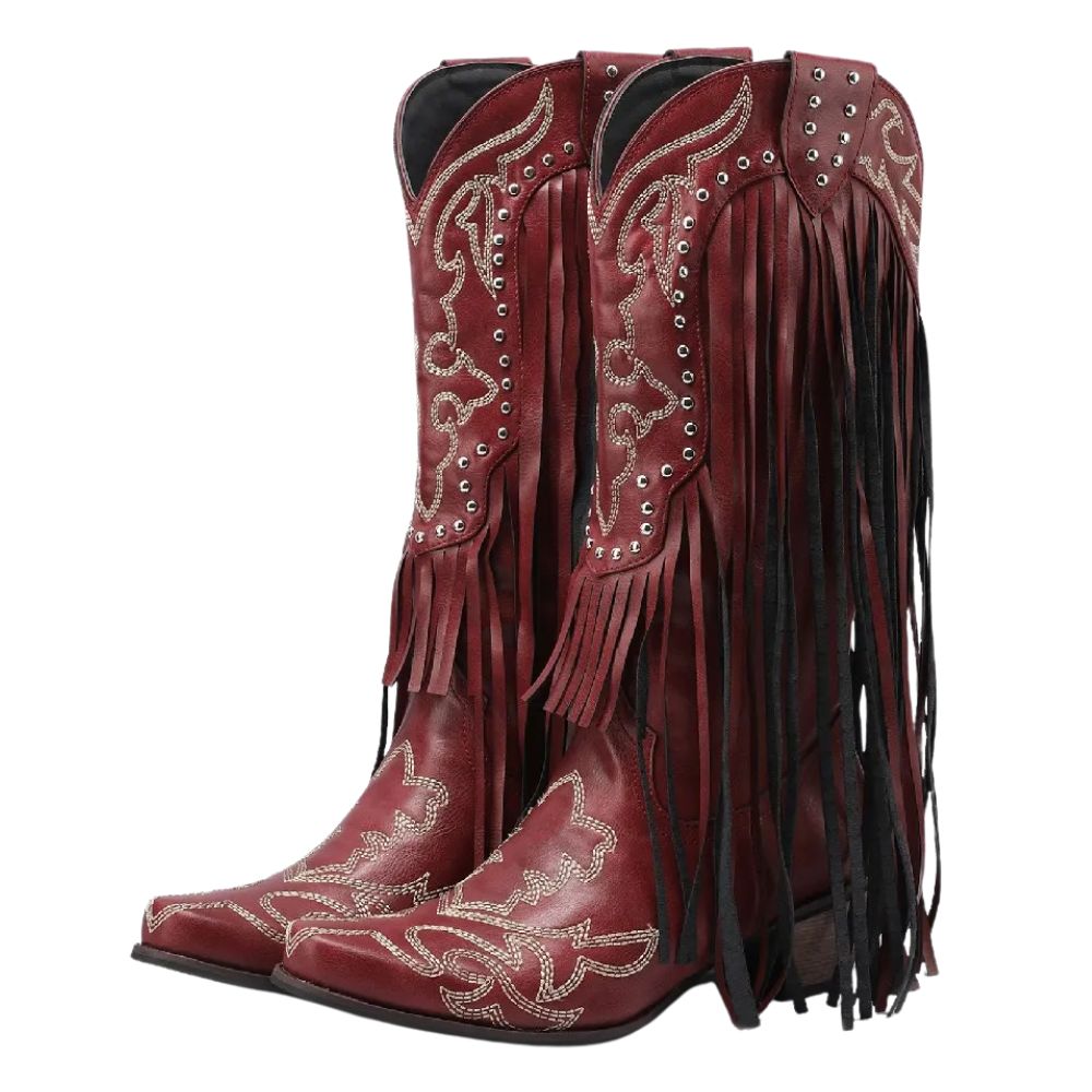 Damens cowboy boots med frans och nitar i midtvadhöjd med broderi - Bild 2