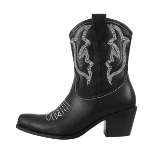 Damens matta ankel-cowboy boots med broderi