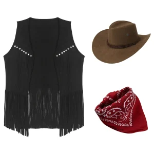 Dams cowboykostymväst med hatt och bandana