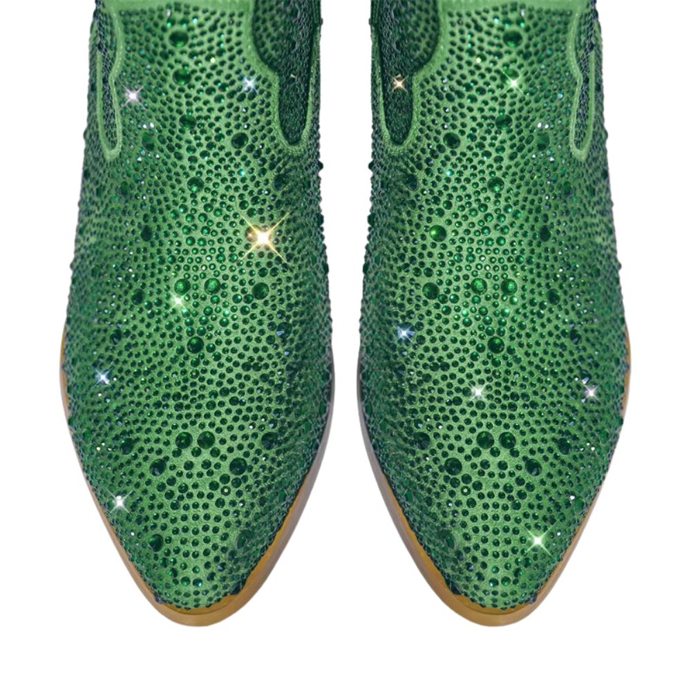 Dams strassprydda knähöga cowboy boots med blockklack - Bild 6