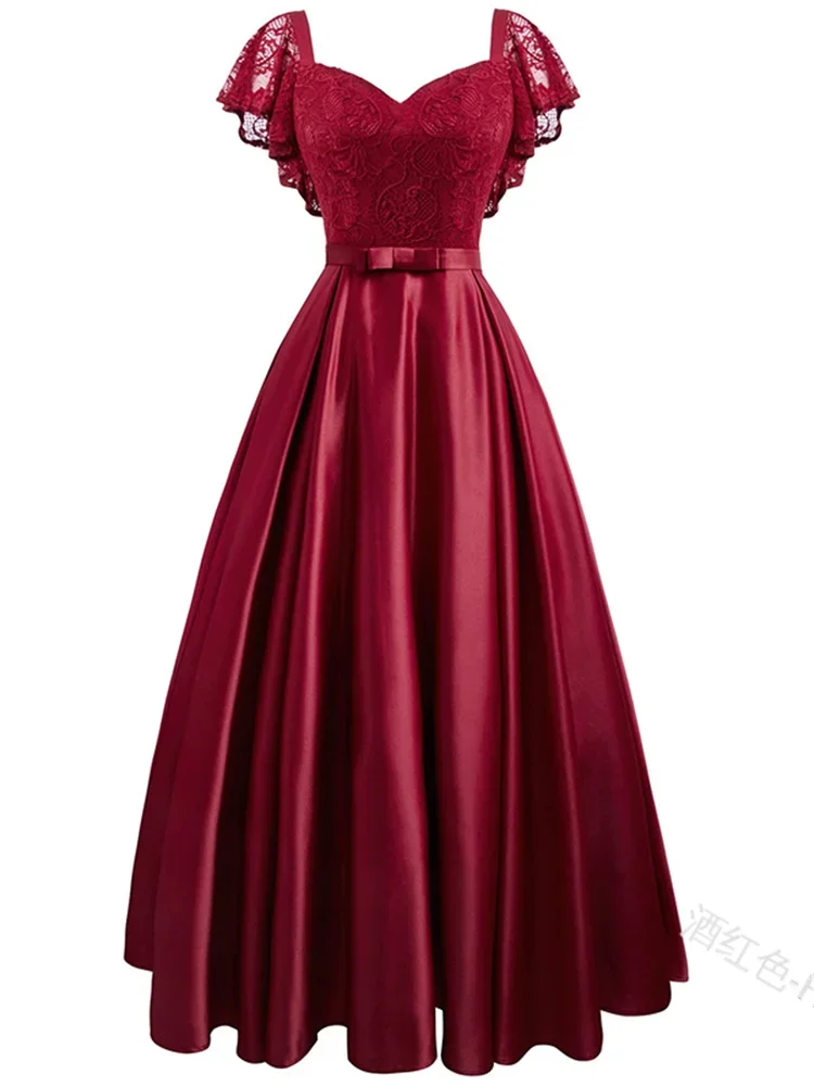 Elegant western spets- och satinklänning med rosett - Bild 5