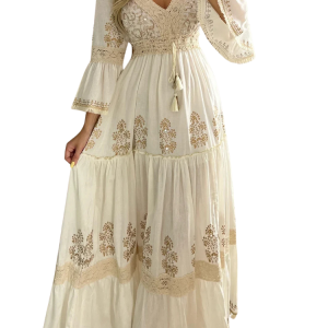 Elegant western boho maxiklänning med utsvängda ärmar och fransar