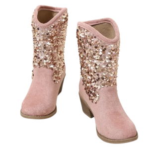 Flickors pinka paljettade ankelboots i westernstil