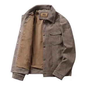 Herr mockaläder westernjacka med nedfälld krage