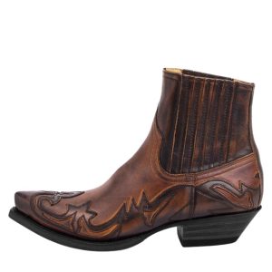 Herr retro broderade ankelcowboy boots med westernklack