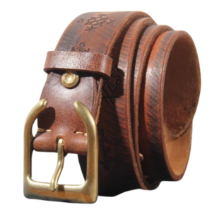 Herr vintage western bälte i koskinn med brons spänne
