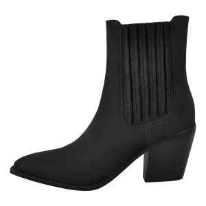 Kvinnors mocka spetsiga tå ankel cowboy boots med ribbad panel