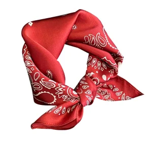 Röd siden cowboybandana med paisleymönster