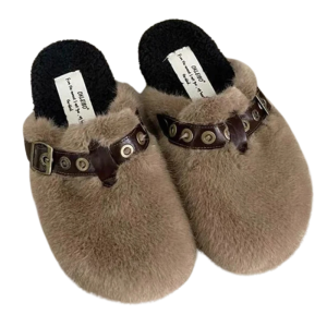 Västerländskt spänne fauxpäls toffelmules