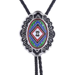 Western cowboy bolo-slip med färgglatt geometriskt hängsmycke