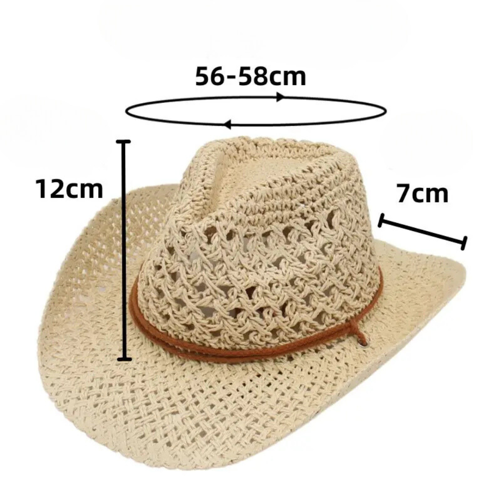 Vävd strå cowboyhatt med repband - Bild 3