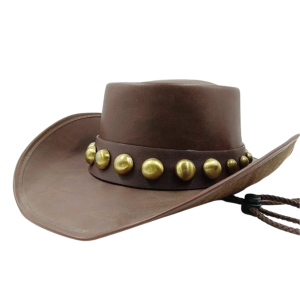 Vintage läder westernhatt med mässingsstift