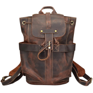 Vintage western mörkbrun läderryggsäck