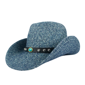 Western strå cowboyhatt med turkosa nitar